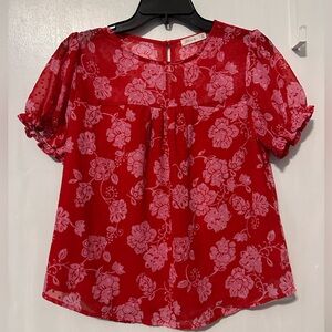 Women’s Red & Pink Blouse / Top, Size Medium